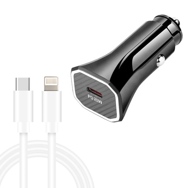 TE-P2 PD20W USB-C / Type-C Car Charger with Type-C to 8 Pin Data Cable(Black) - Car Charger by PMC Jewellery | Online Shopping South Africa | PMC Jewellery