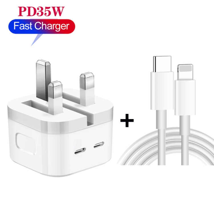 PD 35W Dual USB-C / Type-C Ports Charger with 1.5m Type-C to 8 Pin Data Cable, UK Plug - USB Charger by PMC Jewellery | Online Shopping South Africa | PMC Jewellery