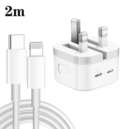 PD 35W Dual USB-C / Type-C Ports Charger with 2m Type-C to 8 Pin Data Cable, UK Plug - USB Charger by PMC Jewellery | Online Shopping South Africa | PMC Jewellery