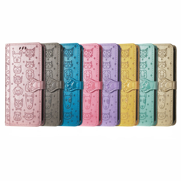For OPPO A57 5G Cute Cat and Dog Embossed Horizontal Flip Leather Case(Blue) - OPPO Cases by PMC TechLife | Online Shopping South Africa | PMC TechLife | Buy Now Pay Later Mobicred