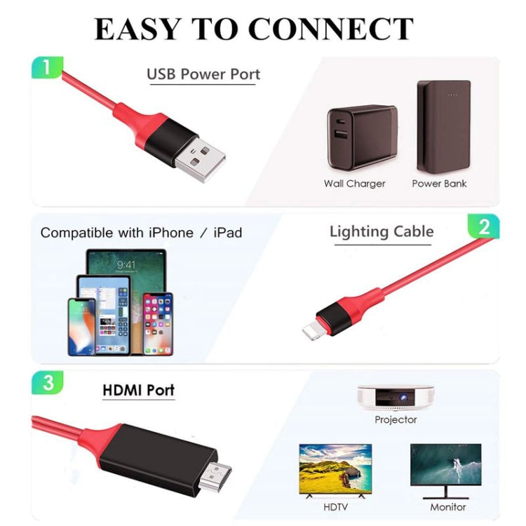 2m 1080P 8 Pin to HDMI Adapter Cable, Compatible with iPhone to HDMI Adapter(Red) - Video & Audio Cable by PMC TechLife | Online Shopping South Africa | PMC TechLife | Buy Now Pay Later Mobicred