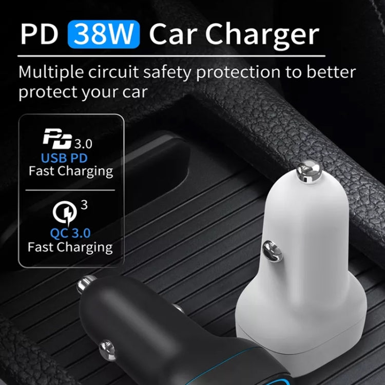 38W PD20W + QC3.0 USB Car Charger with USB to Micro USB Data Cable, Length: 1m(Black) - Car Charger by PMC Jewellery | Online Shopping South Africa | PMC Jewellery