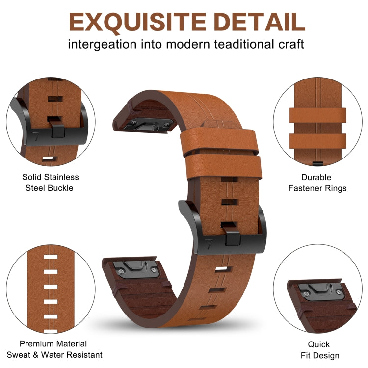 For Garmin Fenix 6X 26mm Leather Steel Buckle Watch Band (Light Brown) - Smart Wear by PMC Jewellery | Online Shopping South Africa | PMC Jewellery