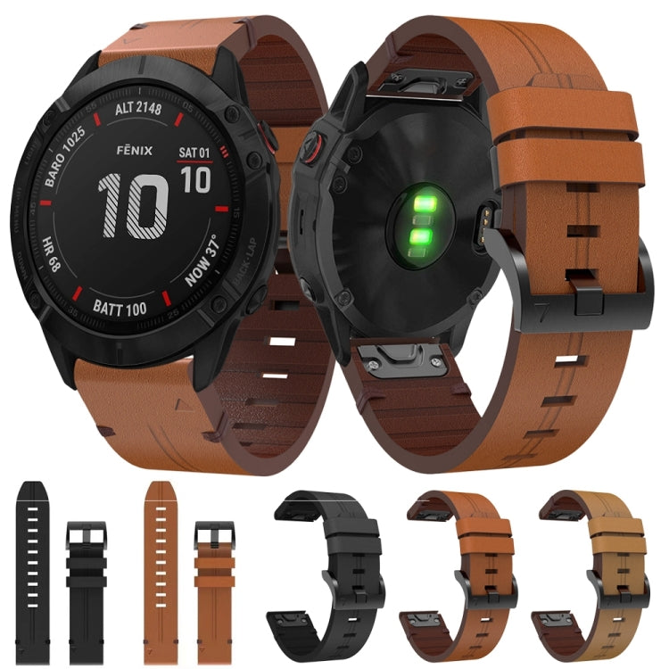 For Garmin Fenix 6X Sapphire 26mm Leather Steel Buckle Watch Band (Light Brown) - Smart Wear by PMC Jewellery | Online Shopping South Africa | PMC Jewellery