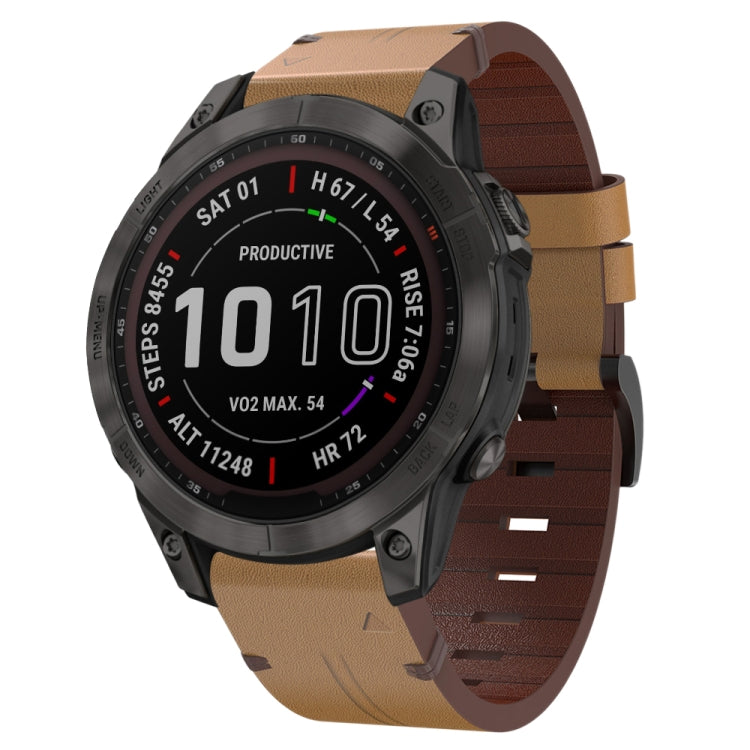 For Garmin Fenix 7 22mm Leather Steel Buckle Watch Band (Light Brown) - Smart Wear by PMC Jewellery | Online Shopping South Africa | PMC Jewellery