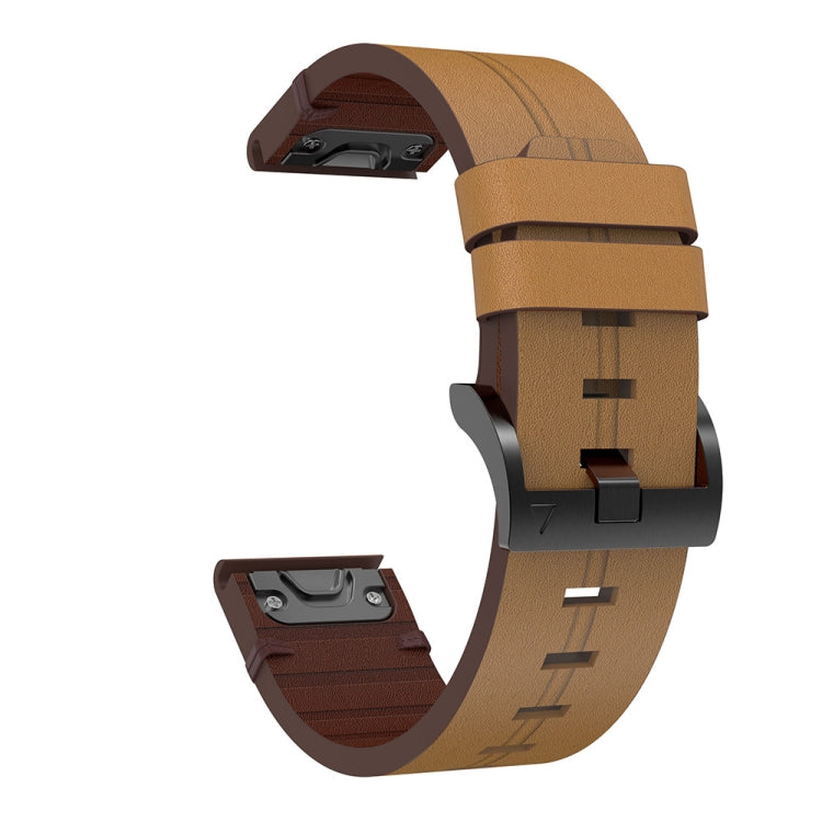 For Garmin Fenix 6 Sapphire GPS 22mm Leather Steel Buckle Watch Band (Light Brown) - Smart Wear by PMC Jewellery | Online Shopping South Africa | PMC Jewellery