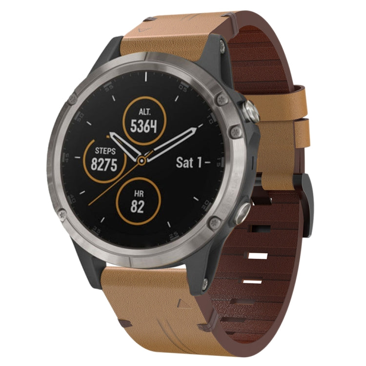 For Garmin Fenix 5 22mm Leather Steel Buckle Watch Band (Light Brown) - Smart Wear by PMC Jewellery | Online Shopping South Africa | PMC Jewellery