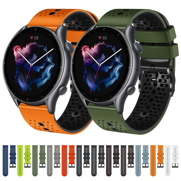 For Amazfit 3 22mm Perforated Two-Color Silicone Watch Band(Black+Blue) - free shipping - PMC TechLife - Order now!
