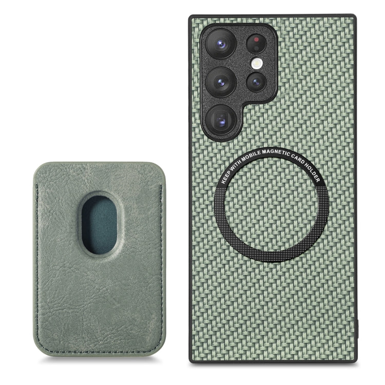 For Samsung Galaxy S22 5G Carbon Fiber Leather Card Magsafe Magnetic Phone Case(Green) - Galaxy S22 5G Cases by PMC Jewellery | Online Shopping South Africa | PMC Jewellery