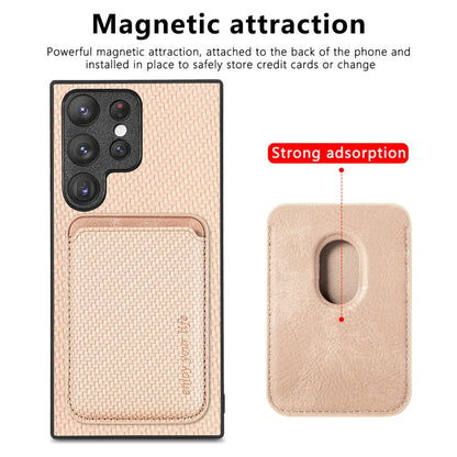 For Samsung Galaxy S22 5G Carbon Fiber Leather Card Magsafe Magnetic Phone Case(Khaki) - Galaxy S22 5G Cases by PMC Jewellery | Online Shopping South Africa | PMC Jewellery