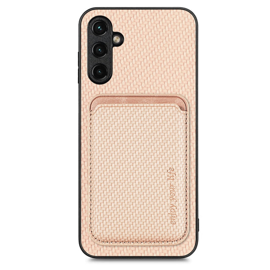 For Samsung Galaxy A14 5G Carbon Fiber Leather Card Magsafe Magnetic Phone Case(Khaki) - Galaxy Phone Cases by PMC Jewellery | Online Shopping South Africa | PMC Jewellery