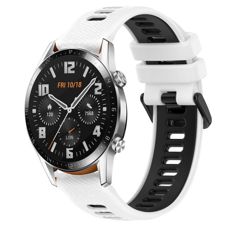 For Huawei GT2 46mm 22mm Sports Two-Color Silicone Watch Band(White+Black) - Smart Wear by PMC Jewellery | Online Shopping South Africa | PMC Jewellery