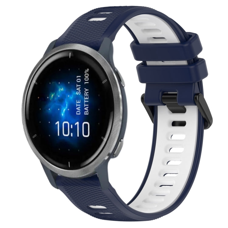 For Garmin Venu 2 22mm Sports Two-Color Silicone Watch Band(Midnight Blue+White) - Smart Wear by PMC Jewellery | Online Shopping South Africa | PMC Jewellery