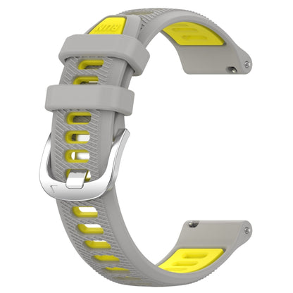 For Garmin Forerunner 265S Music 18mm Sports Two-Color Steel Buckle Silicone Watch Band(Grey+Yellow) - Smart Wear by PMC Jewellery | Online Shopping South Africa | PMC Jewellery