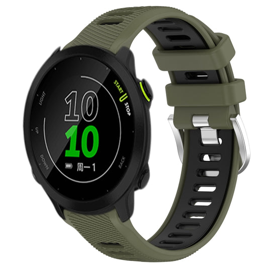 For Garmin Forerunner 158 20mm Sports Two-Color Steel Buckle Silicone Watch Band(Army Green+Black) - Smart Wear by PMC Jewellery | Online Shopping South Africa | PMC Jewellery