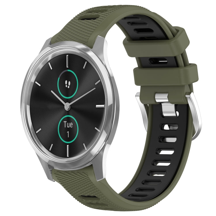 For Garmin VivoMove Luxe 20mm Sports Two-Color Steel Buckle Silicone Watch Band(Army Green+Black) - Smart Wear by PMC Jewellery | Online Shopping South Africa | PMC Jewellery