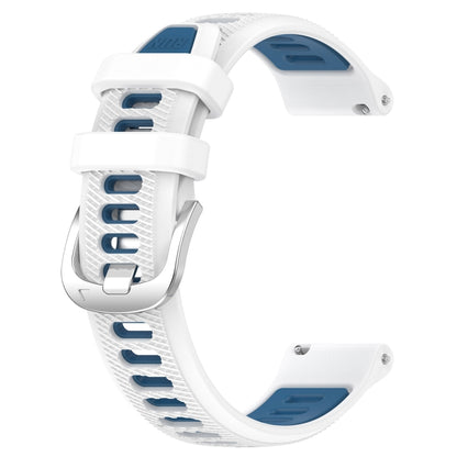 For Garmin Forerunner 245 Music 20mm Sports Two-Color Steel Buckle Silicone Watch Band(White+Blue) - Smart Wear by PMC Jewellery | Online Shopping South Africa | PMC Jewellery