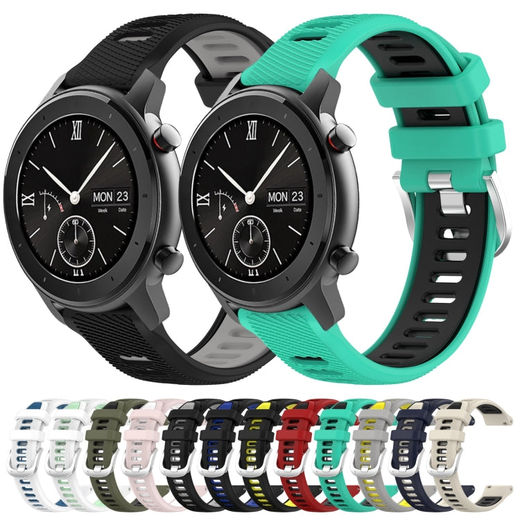 For Amazfit GTR 42mm 22mm Cross Texture Two Color Silicone Steel Buckle Watch Band(Starlight+Black) -  by PMC Jewellery | Online Shopping South Africa | PMC Jewellery