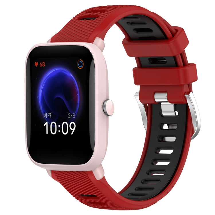 For Amazfit Pop Pro 22mm Cross Texture Two Color Silicone Steel Buckle Watch Band(Red+Black) - Smart Wear by PMC Jewellery | Online Shopping South Africa | PMC Jewellery