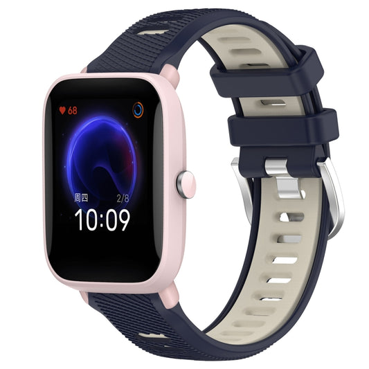 For Amazfit Pop Pro 22mm Cross Texture Two Color Silicone Steel Buckle Watch Band(Midnight Blue + Starlight) - Smart Wear by PMC Jewellery | Online Shopping South Africa | PMC Jewellery