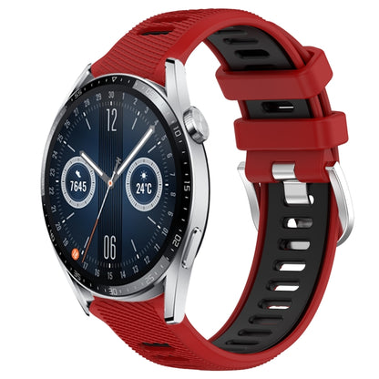 For Huawei Watch GT3 42mm 20mm Sports Two-Color Steel Buckle Silicone Watch Band(Red+Black) - Smart Wear by PMC Jewellery | Online Shopping South Africa | PMC Jewellery