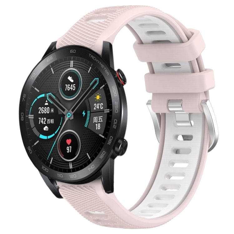 For Honor MagicWatch2 42mm 20mm Sports Two-Color Steel Buckle Silicone Watch Band(Pink+White) - Smart Wear by PMC Jewellery | Online Shopping South Africa | PMC Jewellery