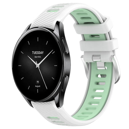 For Xiaomi Watch S2 42mm 22mm Sports Two-Color Steel Buckle Silicone Watch Band(White+Teal) - Smart Wear by PMC Jewellery | Online Shopping South Africa | PMC Jewellery