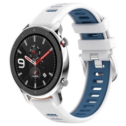 For Amazfit GTR 4 22mm Cross Texture Two Color Silicone Steel Buckle Watch Band(White+Blue) -  by PMC Jewellery | Online Shopping South Africa | PMC Jewellery