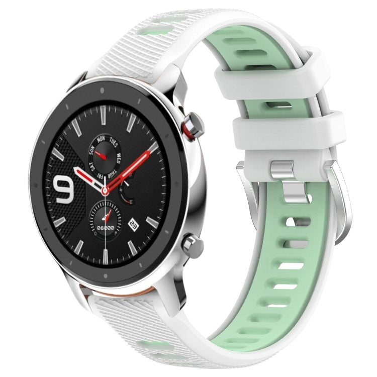 For Amazfit GTR 4 22mm Cross Texture Two Color Silicone Steel Buckle Watch Band(White+Teal) -  by PMC Jewellery | Online Shopping South Africa | PMC Jewellery