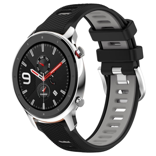 For Amazfit GTR 4 22mm Cross Texture Two Color Silicone Steel Buckle Watch Band(Black+Grey) - Smart Wear by PMC Jewellery | Online Shopping South Africa | PMC Jewellery