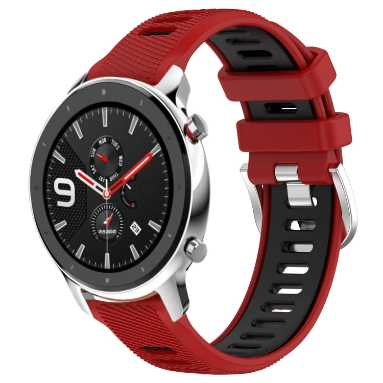 For Amazfit GTR 4 22mm Cross Texture Two Color Silicone Steel Buckle Watch Band(Red+Black) - Smart Wear by PMC Jewellery | Online Shopping South Africa | PMC Jewellery