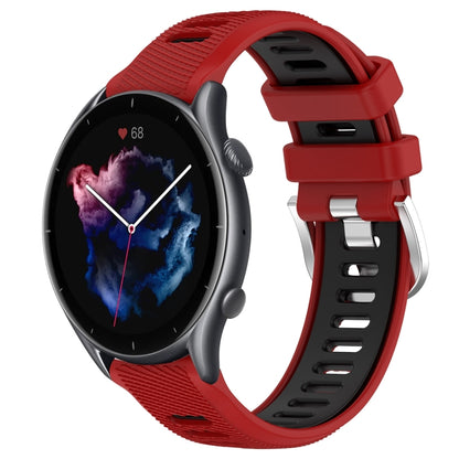 For Amazfit GTR 3 Pro 22mm Cross Texture Two Color Silicone Steel Buckle Watch Band(Red+Black) - Smart Wear by PMC Jewellery | Online Shopping South Africa | PMC Jewellery