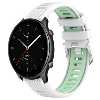 For Amazfit GTR 2e 22mm Cross Texture Two Color Silicone Steel Buckle Watch Band(White+Teal) - Smart Wear by PMC Jewellery | Online Shopping South Africa | PMC Jewellery