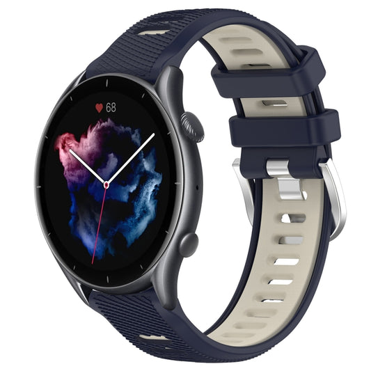 For Amazfit 3 22mm Cross Texture Two Color Silicone Steel Buckle Watch Band(Midnight Blue + Starlight) - Smart Wear by PMC Jewellery | Online Shopping South Africa | PMC Jewellery