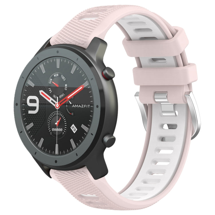 For Amazfit GTR 47mm 22mm Cross Texture Two Color Silicone Steel Buckle Watch Band(Pink+White) -  by PMC Jewellery | Online Shopping South Africa | PMC Jewellery