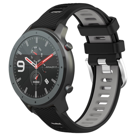For Amazfit GTR 47mm 22mm Cross Texture Two Color Silicone Steel Buckle Watch Band(Black+Grey) - Smart Wear by PMC Jewellery | Online Shopping South Africa | PMC Jewellery