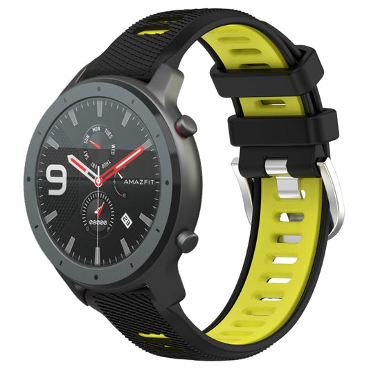 For Amazfit GTR 47mm 22mm Cross Texture Two Color Silicone Steel Buckle Watch Band(Black+Lime Green) - Smart Wear by PMC Jewellery | Online Shopping South Africa | PMC Jewellery