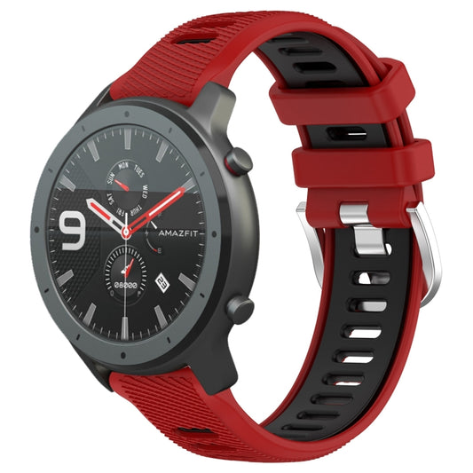 For Amazfit GTR 47mm 22mm Cross Texture Two Color Silicone Steel Buckle Watch Band(Red+Black) - Smart Wear by PMC Jewellery | Online Shopping South Africa | PMC Jewellery