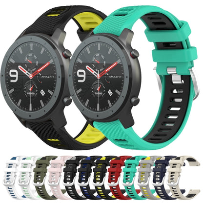 For Amazfit GTR 47mm 22mm Cross Texture Two Color Silicone Steel Buckle Watch Band(Army Green+Black) -  by PMC Jewellery | Online Shopping South Africa | PMC Jewellery