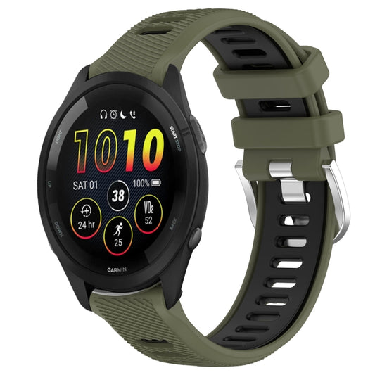 For Garmin Forerunner 265 22mm Sports Two-Color Steel Buckle Silicone Watch Band(Army Green+Black) - Smart Wear by PMC Jewellery | Online Shopping South Africa | PMC Jewellery