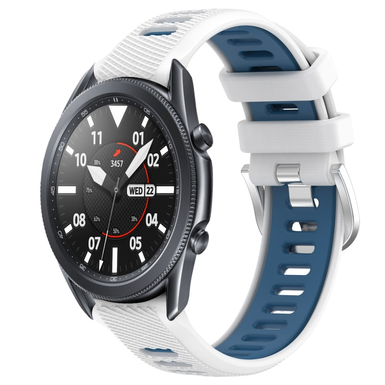 For Samsung Galaxy Watch3 45mm 22mm Sports Two-Color Steel Buckle Silicone Watch Band(White+Blue) - Smart Wear by PMC Jewellery | Online Shopping South Africa | PMC Jewellery