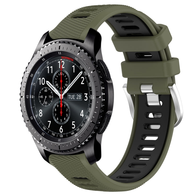 For Samsung Gear S3 Frontier 22mm Sports Two-Color Steel Buckle Silicone Watch Band(Army Green+Black) - Smart Wear by PMC Jewellery | Online Shopping South Africa | PMC Jewellery