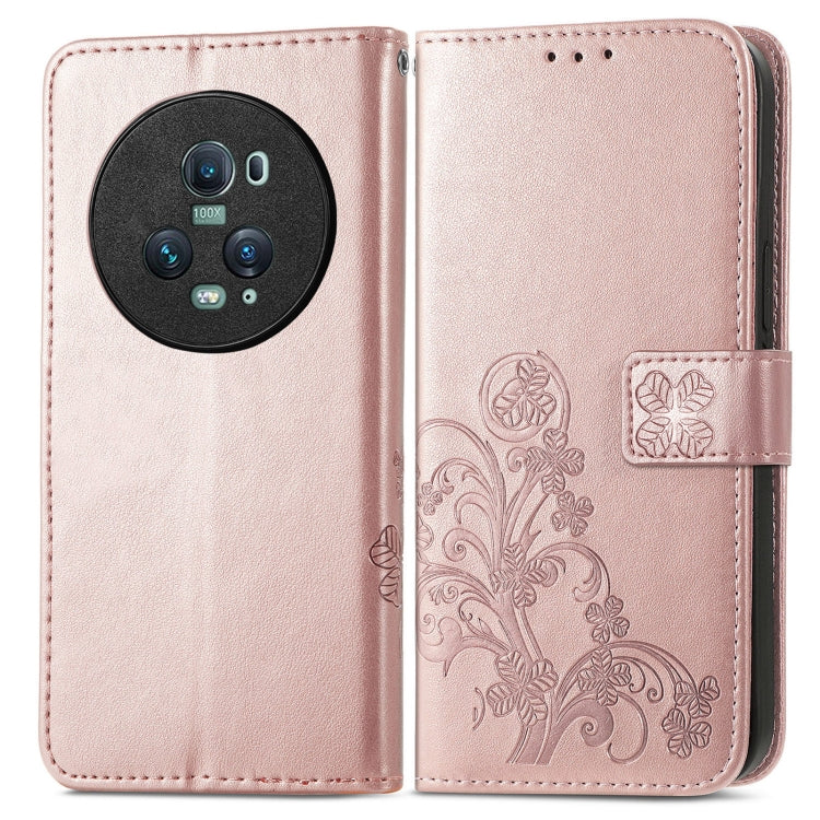 For Honor Magic5 Pro Four-leaf Clasp Embossed Buckle Leather Phone Case(Rose Gold) - free shipping - PMC TechLife - Order now!