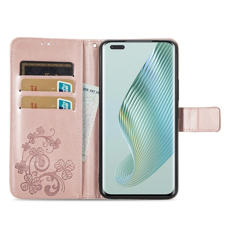 For Honor Magic5 Pro Four-leaf Clasp Embossed Buckle Leather Phone Case(Rose Gold) - free shipping - PMC TechLife - Order now!