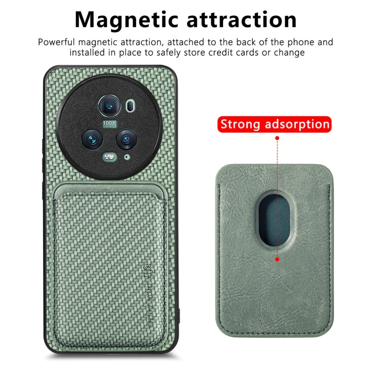 For Honor Magic5 Pro Carbon Fiber Leather Card Magsafe Magnetic Phone Case(Green) - Honor Cases by PMC Jewellery | Online Shopping South Africa | PMC Jewellery