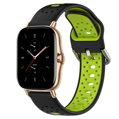 For Amazfit GTS 2 20mm Breathable Two-Color Silicone Watch Band(Black+Lime Green) - Watch Bands by PMC Jewellery | Online Shopping South Africa | PMC Jewellery