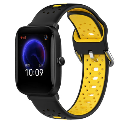 For Amazfit Pop 20mm Breathable Two-Color Silicone Watch Band(Black+Yellow) - Watch Bands by PMC Jewellery | Online Shopping South Africa | PMC Jewellery