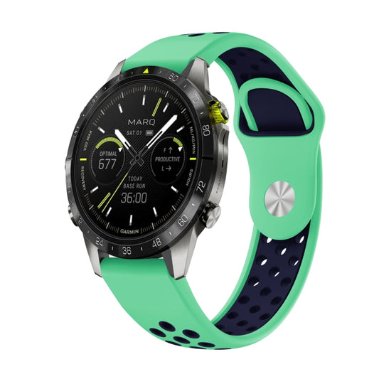 For Garmin MARQ Athlete Gen 2 22mm Sports Breathable Silicone Watch Band(Mint Green+Midnight Blue) -  by PMC Jewellery | Online Shopping South Africa | PMC Jewellery