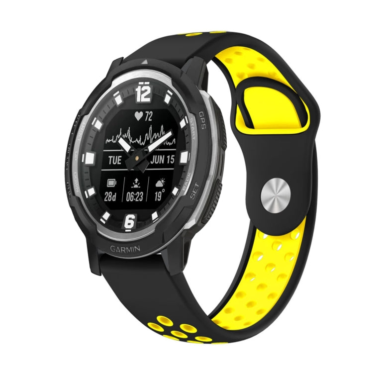 For Garmin Instinct Crossover 22mm Sports Breathable Silicone Watch Band(Black+Yellow) -  by PMC Jewellery | Online Shopping South Africa | PMC Jewellery