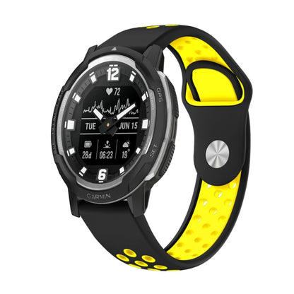 For Garmin Instinct Crossover Solar 22mm Sports Breathable Silicone Watch Band(Black+Yellow) -  by PMC Jewellery | Online Shopping South Africa | PMC Jewellery